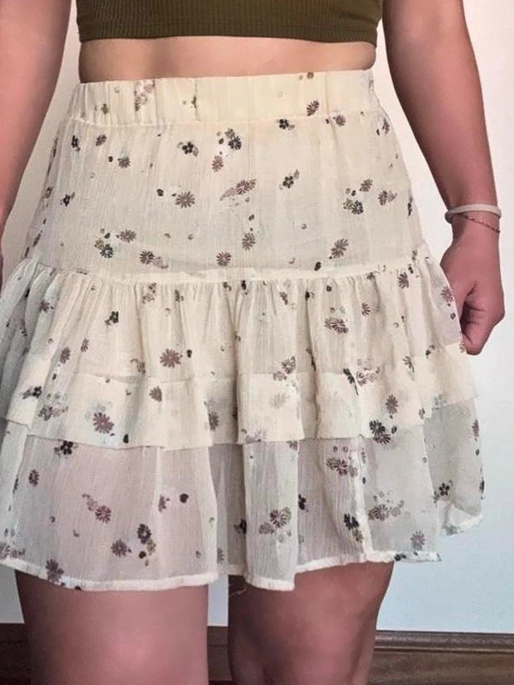 Free People Tulip Layered Miniskirt Floral Cream